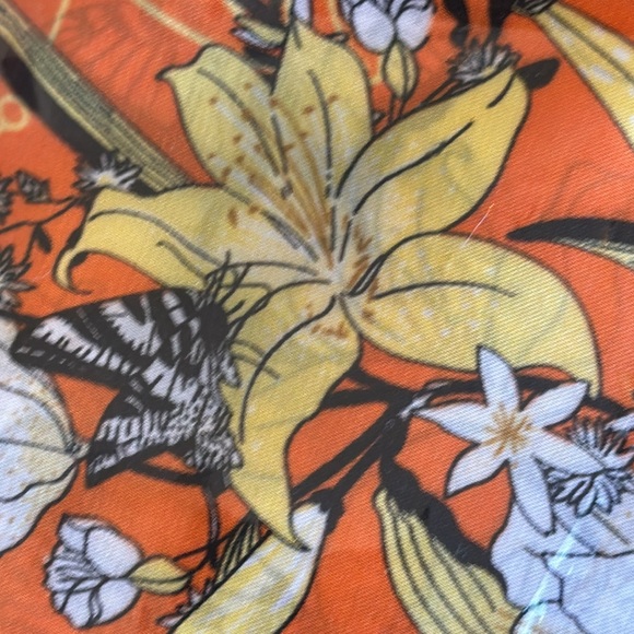 NORA CORA orange floral silk scarf NEW 22”x22” musical instruments Beautiful - Picture 3 of 4